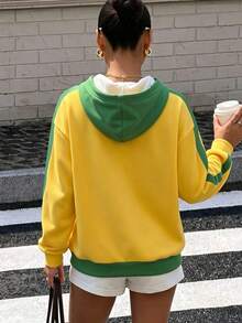 Muchica Autumn New Brazil National Football Team Jersey Top, National Flag Colorful Letter Print Sports World Cup Color Block Women's Sweatshirt, Retro, Preppy, Classic, Fashion, Youth Street Style. Smooth And Comfortable Fabric, Ideal Choice For Match Day. 2026 World Cup Sports Fashion Match Day Football Street Style Jersey - Multicolor - View 2