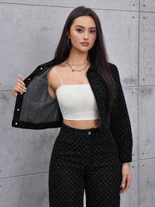 SHEIN ICON 女款老錢風無彈力休閒夾克 - 黑色 - 查看 7