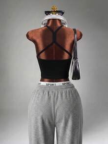 Mistrie Women's Seamless Yoga Sports Bra Wireless Fitness Crop Top Sports Top Running Bra Crop Top Gym - Black - View 2