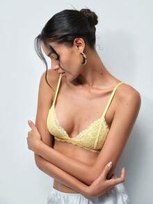 Softvol Holiday Season Ultra-Thin Bra, Floral Pattern Lace Bra For Small Bust Women, Soft Seamless Triangle Cup Sexy Lingerie - Yellow - View 10