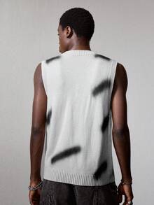 ROMWE MEN Men's Metal Decorative Striped Print Loose Knit Vest - Grey - View 3