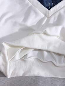 SHEIN 少女白色 2 合 1 領口上衣 + 條紋長褲 2 件套 春/秋返校穿搭 - 白色 - 查看 7