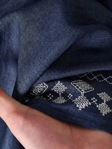 Rusticease 女款幾何刺繡缺口V領長襯衫與長褲休閒兩件套 - 藏蓝色 - 查看 6