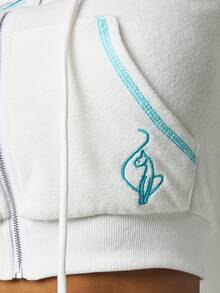 BABYPHAT Cropped Full-Zip Terry Cloth Hoodie With Embroidered Logo Script And Contrast Turquoise Detailing - White - View 2
