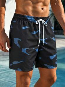 Naviga Onda Plus Size Men's Camouflage Print Drawstring Waist Beach Shorts Holiday / Vacation / Beach / Hawaii / Tropical / Swim /  Bathing - Black - View 5