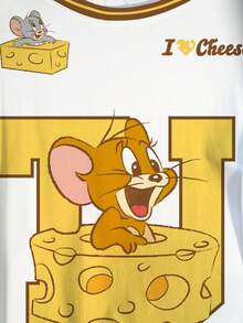 TOM & JERRY X SHEIN 大尺碼女款圓領字母卡通印花休閒日常夏季T恤 - 白色 - 查看 4