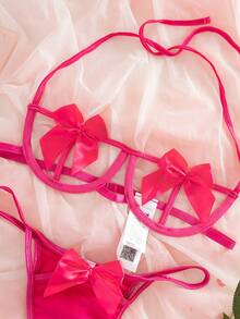 SHEIN Set de lencería con abertura con diseño de lazo con aro - Rosa Fucsia - Ver 3