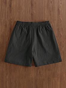 Manfinity Hypemode 男士休闲抽绳腰棉麻短裤，夏季男士休闲短裤健身服男士夏季抽绳短裤，假日 - 黑色 - 查看 3