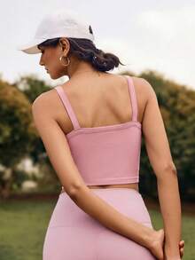 WanderVale Camiseta sin mangas de yoga deportiva casual de punto sin costuras para mujer - Rosa vieja - Ver 3