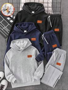 SHEIN 3件組青少年男孩休閒可愛日常舒適經典三色寬鬆直筒運動長褲，買2送1，適合外出、學校、日常聚會，秋冬返校季 - 彩色 - 查看 1