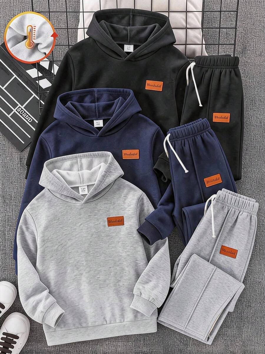 SHEIN 3件組青少年男孩休閒可愛日常舒適經典三色寬鬆直筒運動長褲,買2送1,適合外出、學校、日常聚會,秋冬返校季 - 彩色 - 查看 1