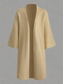 Balvessa Open Front Batwing Sleeve Loose Knit Cardigan, Casual Sweater Jacket - Khaki - View 4