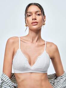 Softvol Sujetador de encaje floral con triángulo, lencería sexy - Blanco - Ver 9