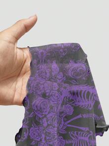 ROMWE Goth 恐怖暗黑辣妹風網紗透視骷髏愛心植物藤蔓女款上衣 - 紫色 - 查看 5
