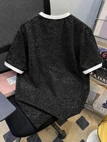 Manfinity Joysei Plus Size Men's Washed Black T-Shirt With White Cuff Patchwork Design, Holiday - Black - View 2