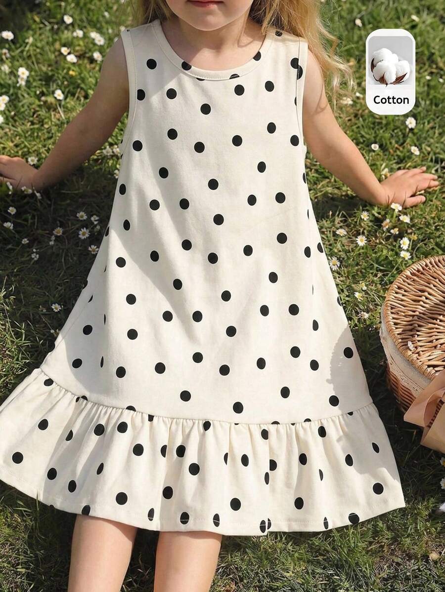 Emery Rose Kids 女童度假休閒時尚波點圓領無袖洋裝