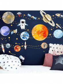 1 Set Glow-In-The-Dark Star, Planet, Mars And Space Wall Stickers Decor: Luminous Satellite, Earth, UFO, Solar System, Astronaut And Rocket Stickers, Suitable For Kids Room, Bedroom, Ceiling, Wall And Window - Self-Adhesive Removable DIY Decals - Multicolor - View 7