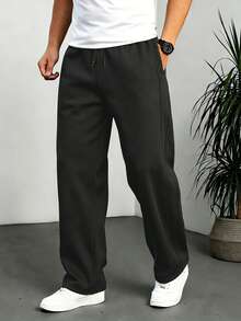 HUEFORM Pantalones deportivos de hombre con cintura con cordón y bolsillos, color gris claro - Negro - Ver 1