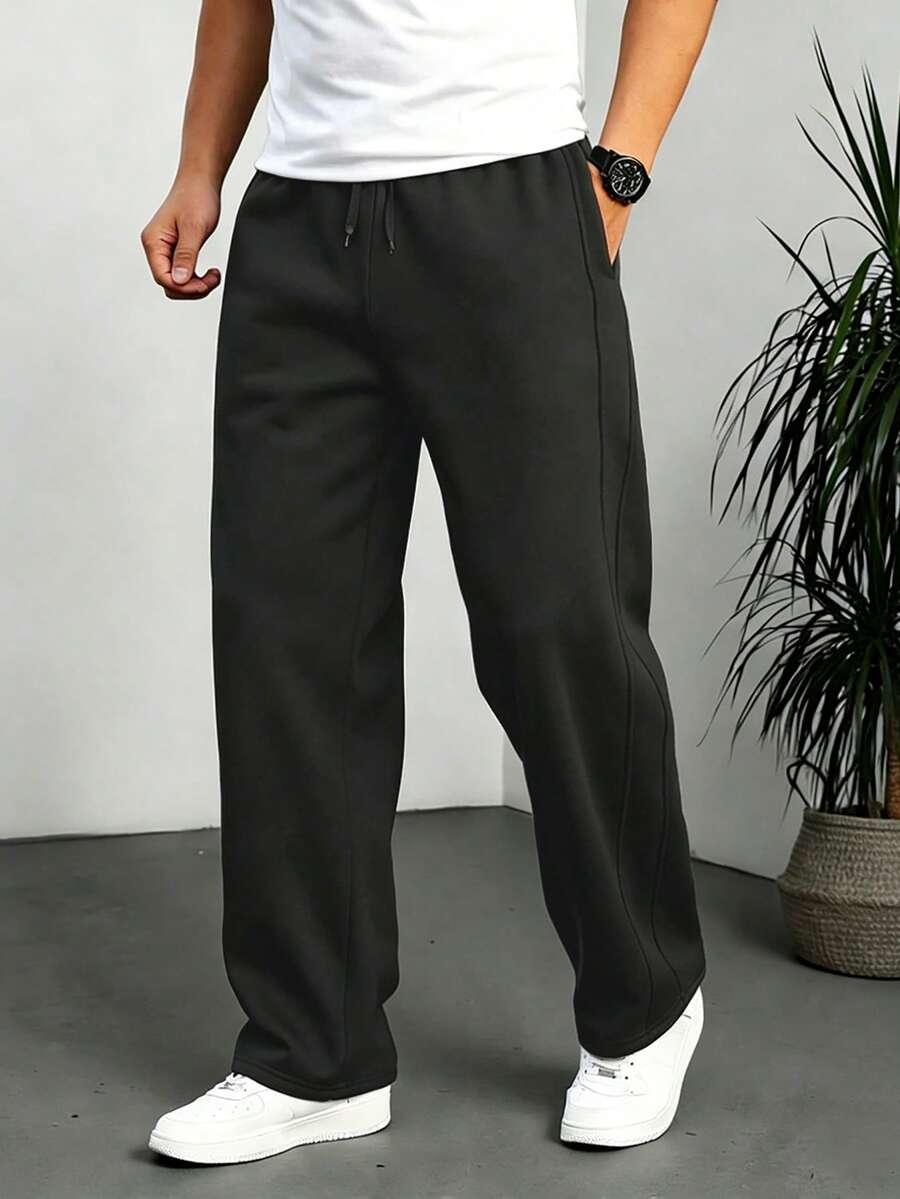 HUEFORM Pantalones deportivos de hombre con cintura con cordón y bolsillos, color gris claro - Negro - Ver 1