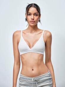 Softvol 女士白色三角杯性感舒适比基尼上衣，可拆卸垫，可调节肩带，女士内衣 - 白色 - 查看 4
