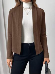 EMERY ROSE Women's Autumn/Winter Knit Long Sleeve Short Cardigan Teachers' Day Office Coffee Brown Casual - Brown - View 4