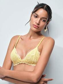 Softvol Holiday Season Ultra-Thin Bra, Floral Pattern Lace Bra For Small Bust Women, Soft Seamless Triangle Cup Sexy Lingerie - Yellow - View 8