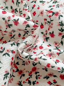 SHEIN Vintaside Kids 新生女嬰杏色圓領荷葉邊卡通櫻桃印花長袖紅色蝴蝶結洋裝，優雅可愛，四季皆宜，新款 - 彩色 - 查看 11