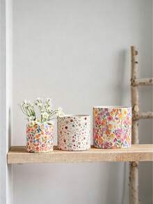 Haus Hana 1pc Cute Nordic Floral Print Ceramic Pot, Round Breathable Terracotta Planter With Drainage Hole For Succulents & Phalaenopsis - multicolor - View 3
