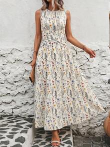 SHEIN Clasi 女款度假休閒花卉印花無袖洋裝 - 彩色 - 查看 5