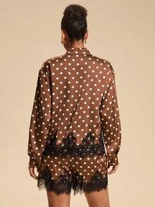 Travachic Women's Polka Dot Long Sleeve Loose Casual Top & Shorts 2pcs Set - Brown - View 8
