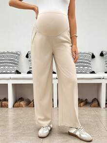 SHEIN Maternity High Waist Long Pants Fall - Khaki - View 8