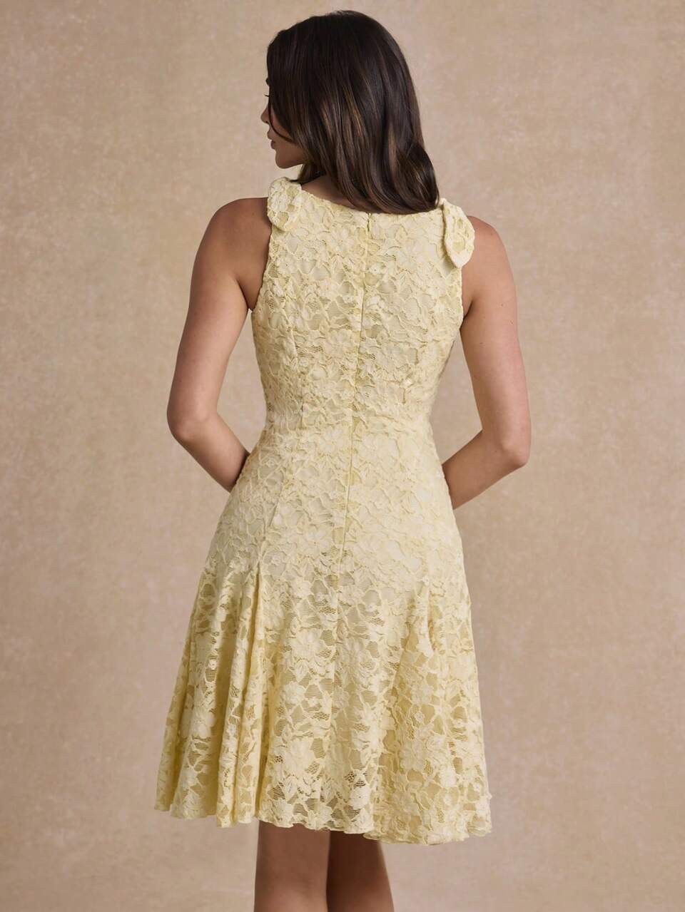 Enchnt Premium Pre-Fall Romantic Women's Elegant Yellow French Style Lace Ruffle Tie-Up Short Dress,Back To School,Travel Clothes,Work Dress For Women