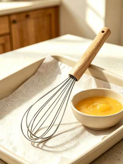 Haus Hana Stainless Steel Egg Beater With Beech Wood Handle, Manual Mixer For Home Use, Egg Flour And Cream Whisk, Baking Kitchen