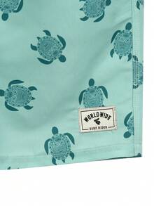 Manfinity VDAYZ Men's Turtle Print Beach Shorts, Holiday - Mint Green - View 6