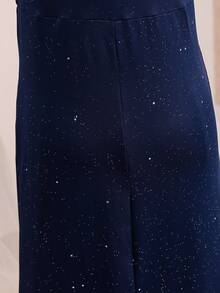 Tween Girls Elegant Back To School Casual Solid Color Asymmetrical Neck One-Shoulder Slim Fit Top - Navy Blue - View 5