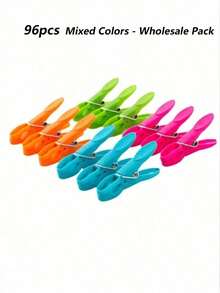 12/24/48/96Pcs Clothes Pegs & Cleaning Clips Set, 73mm Colorful Plastic Heavy Duty Spring Laundry Clips, Back To School Essential, Ideal For Clothes Towels Socks, Random Color - Multicolor - View 13