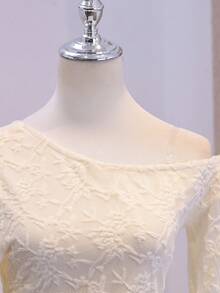 Teen Girl Fall Dresses Fall Asymmetric Neck Long Sleeve Lace Ruffle Hem Dress, Holiday Outfits, Casual, Comfortable - Beige - View 6