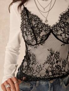 Easelle Vintage Bohemian Lace Camisole T-Shirt 2 Pieces Set For Women - Multicolor - View 6