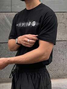DAZY Men's Rhinestone Moon Pattern Crew Neck Short Sleeve Casual T-Shirt Summer - Black - View 6