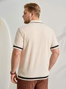 VeloEdit Plus Size Casual Daily Knitted Polo Shirt, Suitable For Summer - Beige - View 3