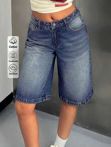 EURMUSE Lässige, Washed wirkende, weite Denim Shorts - Mittele Waschung - Übersicht 3