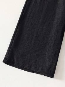 Tween Girls Solid Color Loose Fit Long Sleeve Shirt With Chest Print And Pants Set - Black - View 3