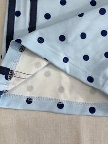 SHEIN 2件組少女休閒韓風淺藍色圓點套裝，海軍藍對比領，單排白色鈕扣，條紋羅紋腰部與袖口 - 藍色 - 查看 7