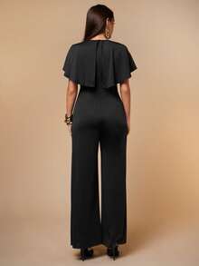 Silquee Women's Frayed-Edge Fitted Elegant Mature Slip Dress, Summer Holiday Outfit, Party Office Dinner Blue Black Jumpsuit For Commuting. - Black - View 2