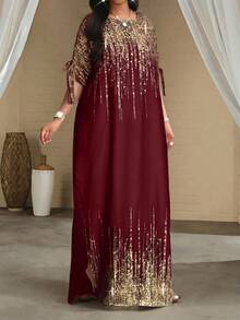SHEIN Lady Plus Size White Short Sleeve Women's Vacation Robe, Loose Drape, Suitable For Vacation, Bridal Party, Beach, Tall Women's Slim Fit Long Dress - Burgundy - View 1