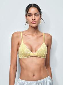 Softvol Holiday Season Ultra-Thin Bra, Floral Pattern Lace Bra For Small Bust Women, Soft Seamless Triangle Cup Sexy Lingerie - Yellow - View 3
