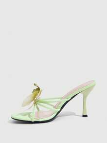 CUCCOO SZL Damen-Sandalen mit 3D-Perlenblume, dünnem Absatz und runder Zehenpartie, hellgrünes PU-Leder, sexy modische High-Heel-Slipper für Urlaub und Party - hellgrün 1 - Übersicht 4