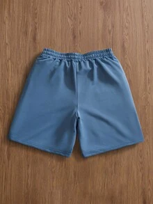 TOKVUE Pantalones cortos casuales para hombre con cintura con cordón y bordado de letras - Azul - Ver 2