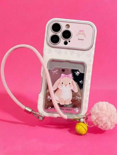 ShellaStory Cute Floral Rabbit Mirror Card Bag Hanging Rope 17 Suitable Phone Case 16 All Inclusive 14 Girl 16 Promax Protective Case