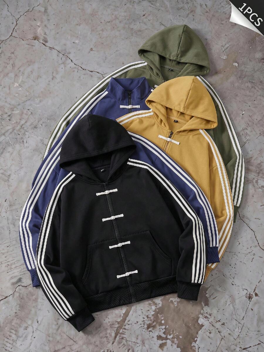 SWAVVY Men's Hooded Colorblock Pocket Casual Versatile Daily Long Sleeve Sweatshirt - Black - View 1